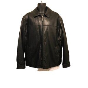 Jhane Barnes Men's Soft Black Leather Full Zip Jacket Coat